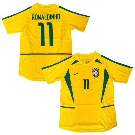 Camiseta Retro Brasil 2002 (Talla M, Ronaldinho / 11)